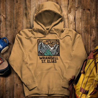 Wrangell St. Elias National Park Hoodie Mustard Adventure and Outdoors Themed Hoodie