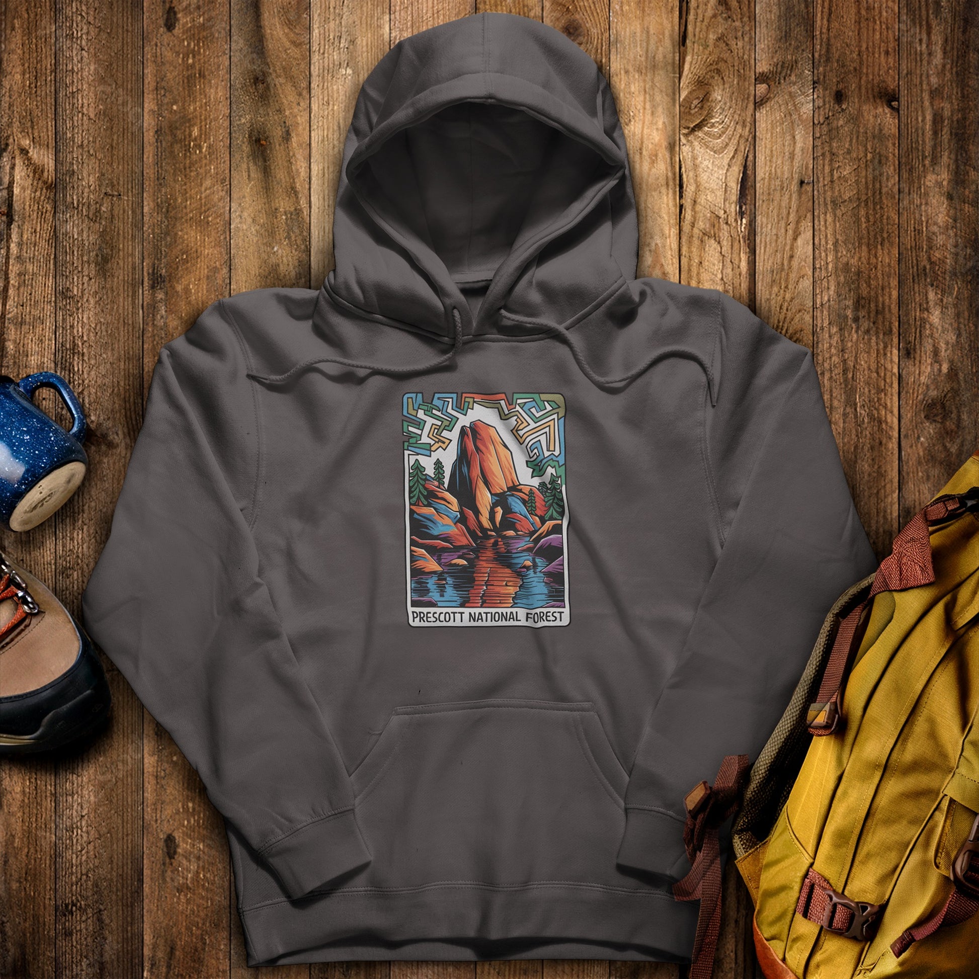 Prescott National Forest Hoodie Charcoal Adventure and Outdoors Themed Hoodie