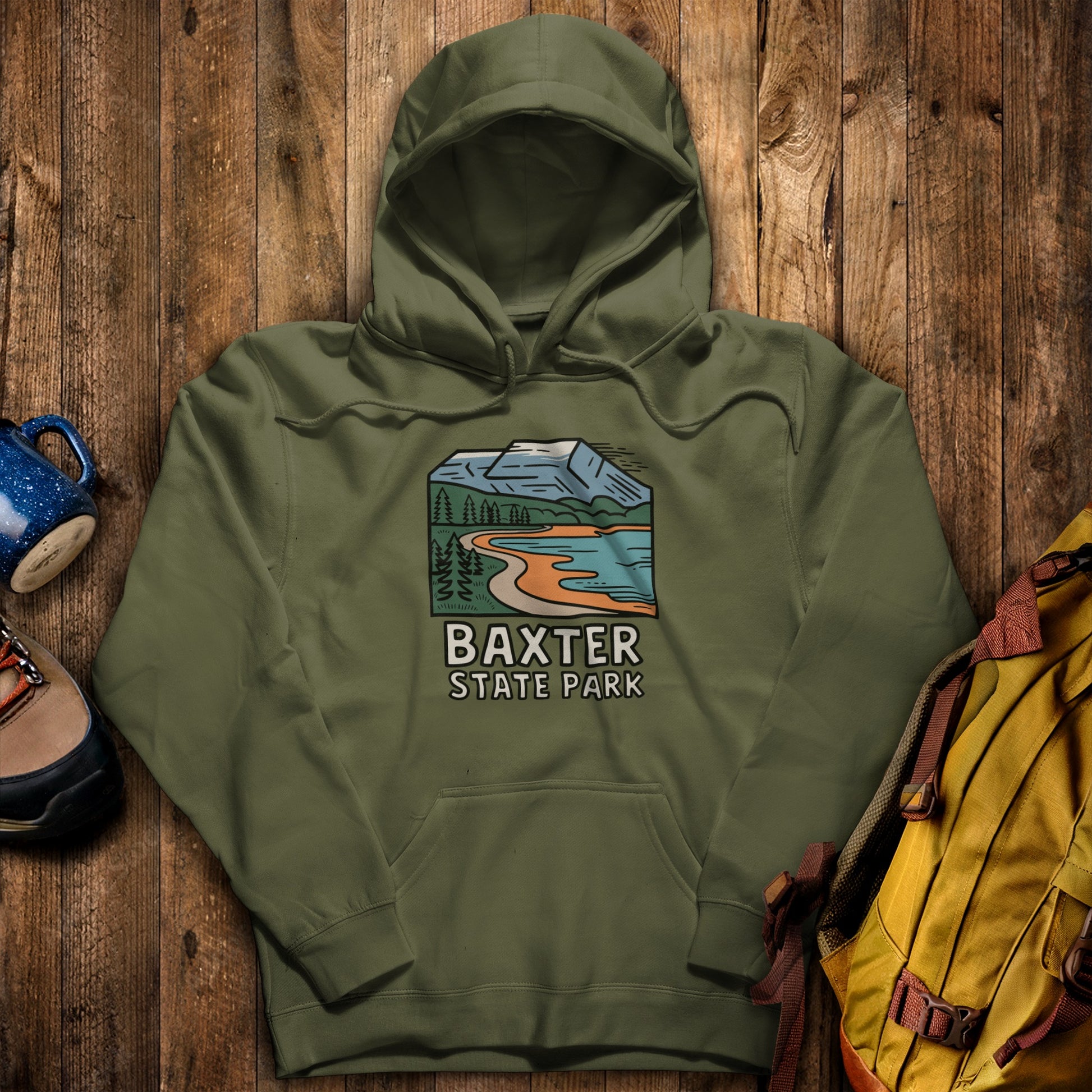 Baxter State Park Hoodie Military Green Adventure and Outdoors Themed Hoodie