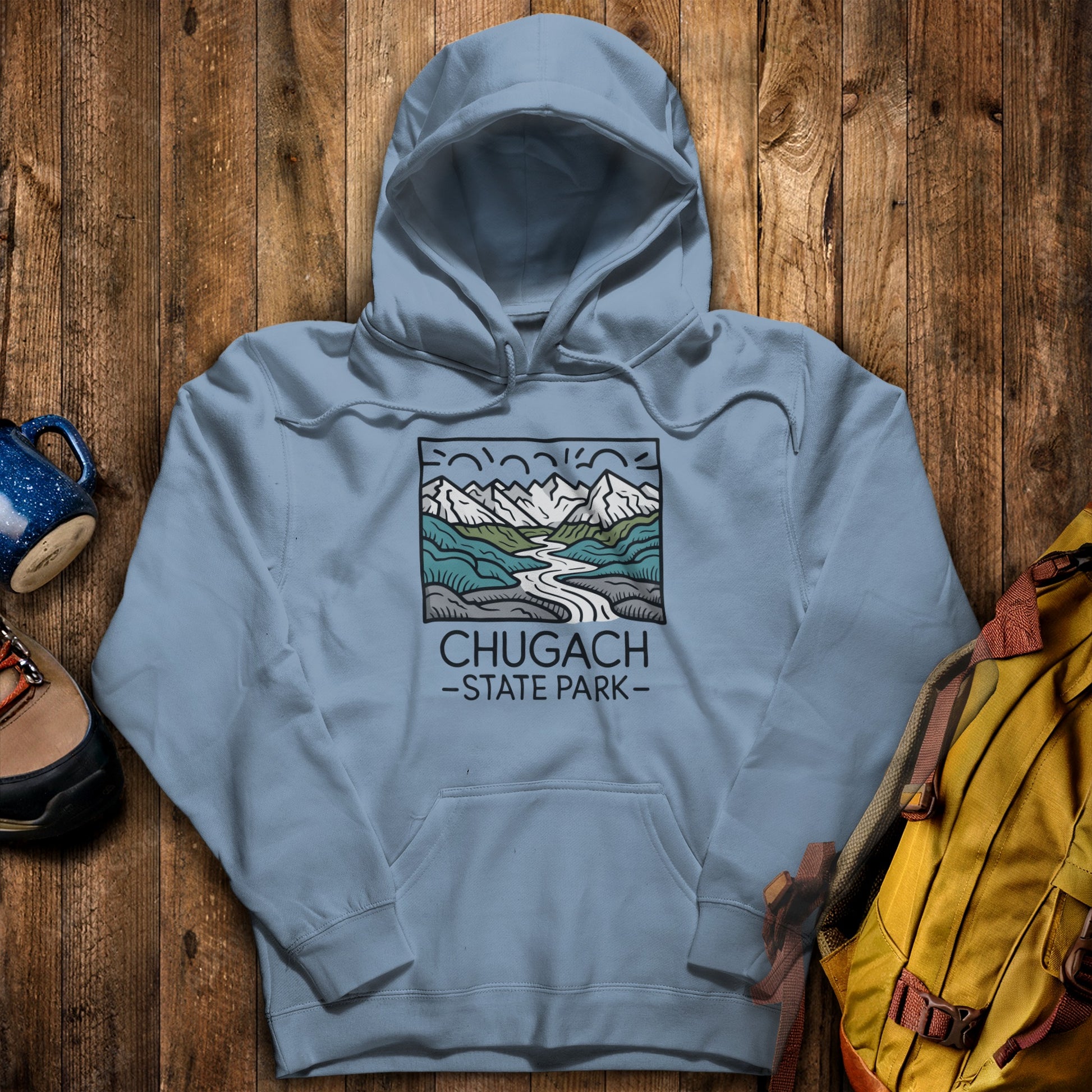 Chugach State Park Hoodie Stone Blue Adventure and Outdoors Themed Hoodie