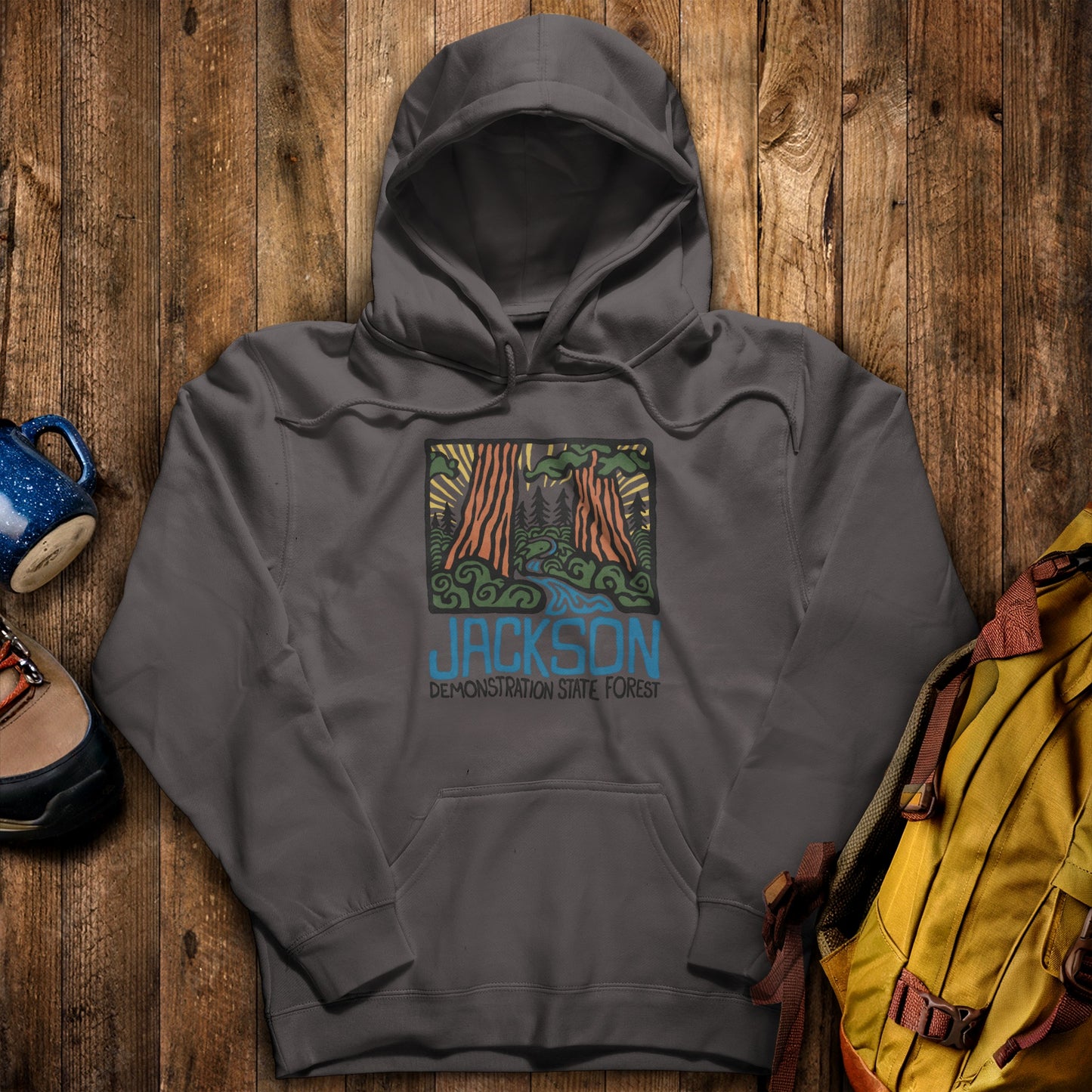 Jackson Demonstration State Forest Hoodie Charcoal Adventure and Outdoors Themed Hoodie