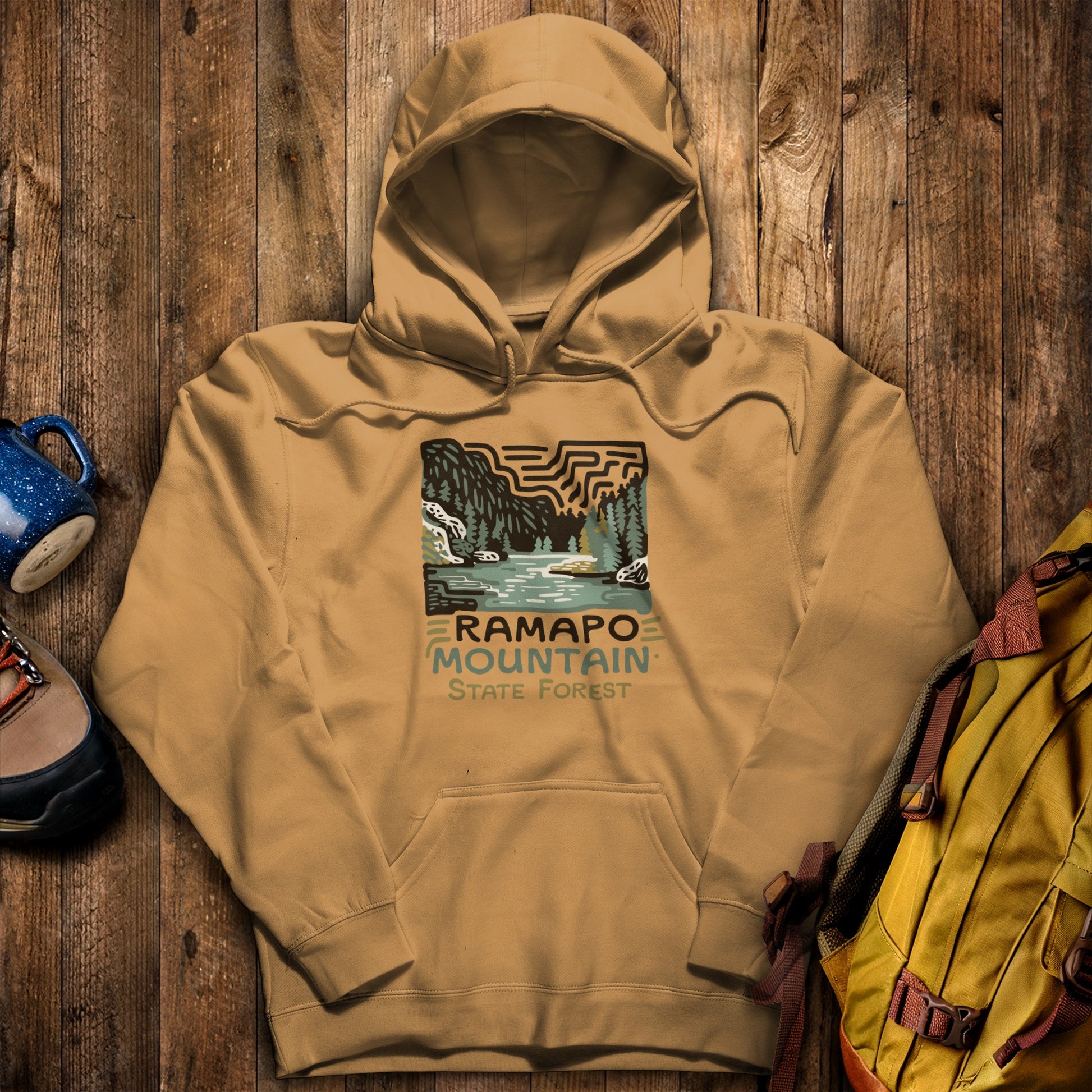 Ramapo Mountain State Forest Hoodie Mustard Adventure and Outdoors Themed Hoodie