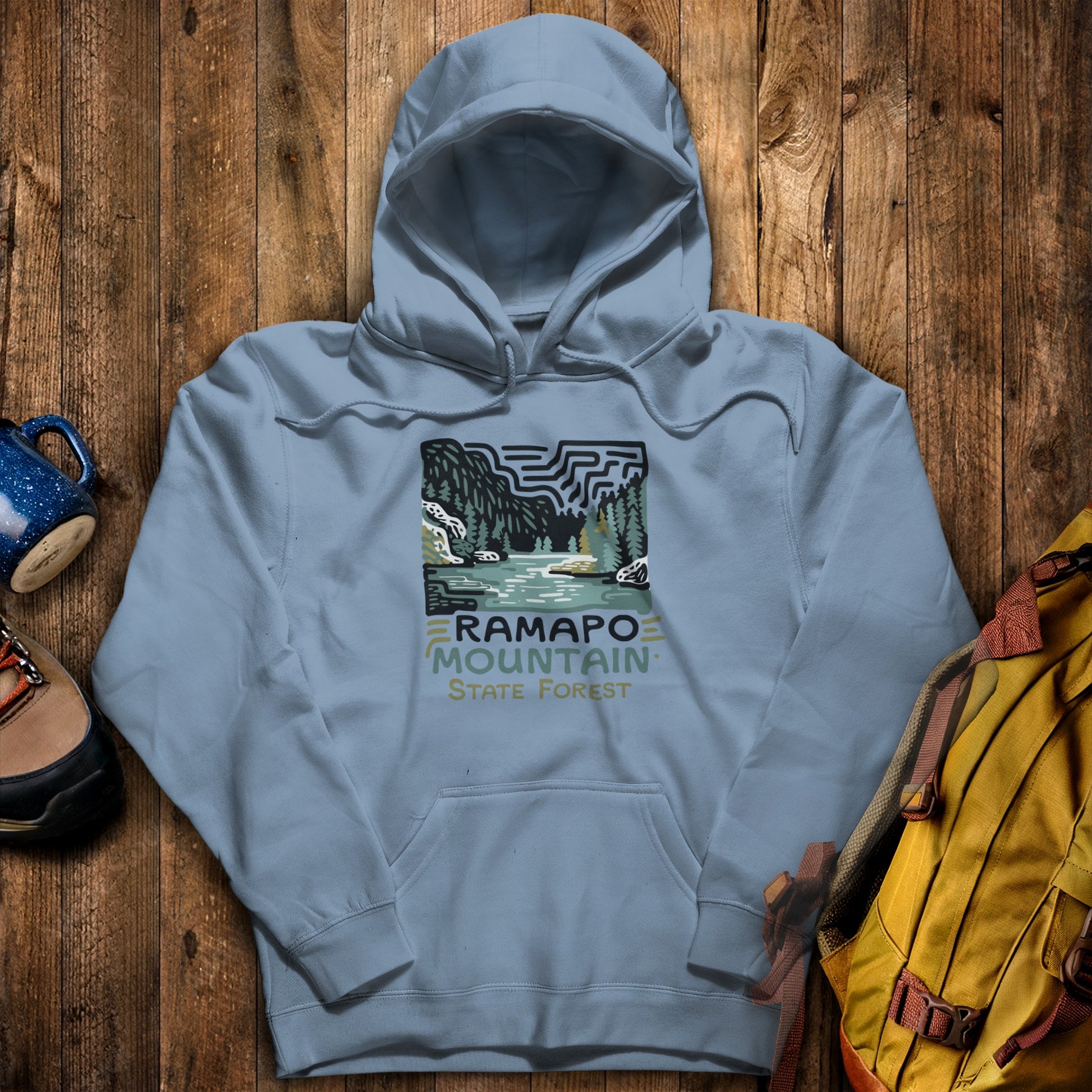 Ramapo Mountain State Forest Hoodie Stone Blue Adventure and Outdoors Themed Hoodie