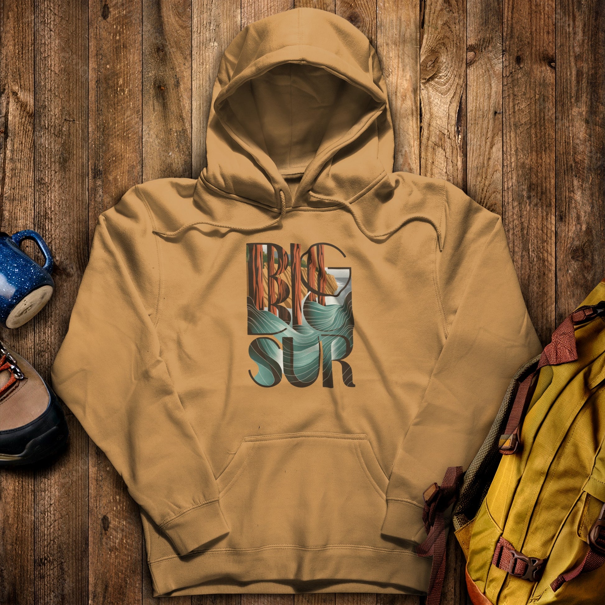 Big Sur State Park Hoodie Mustard Adventure and Outdoors Themed Hoodie