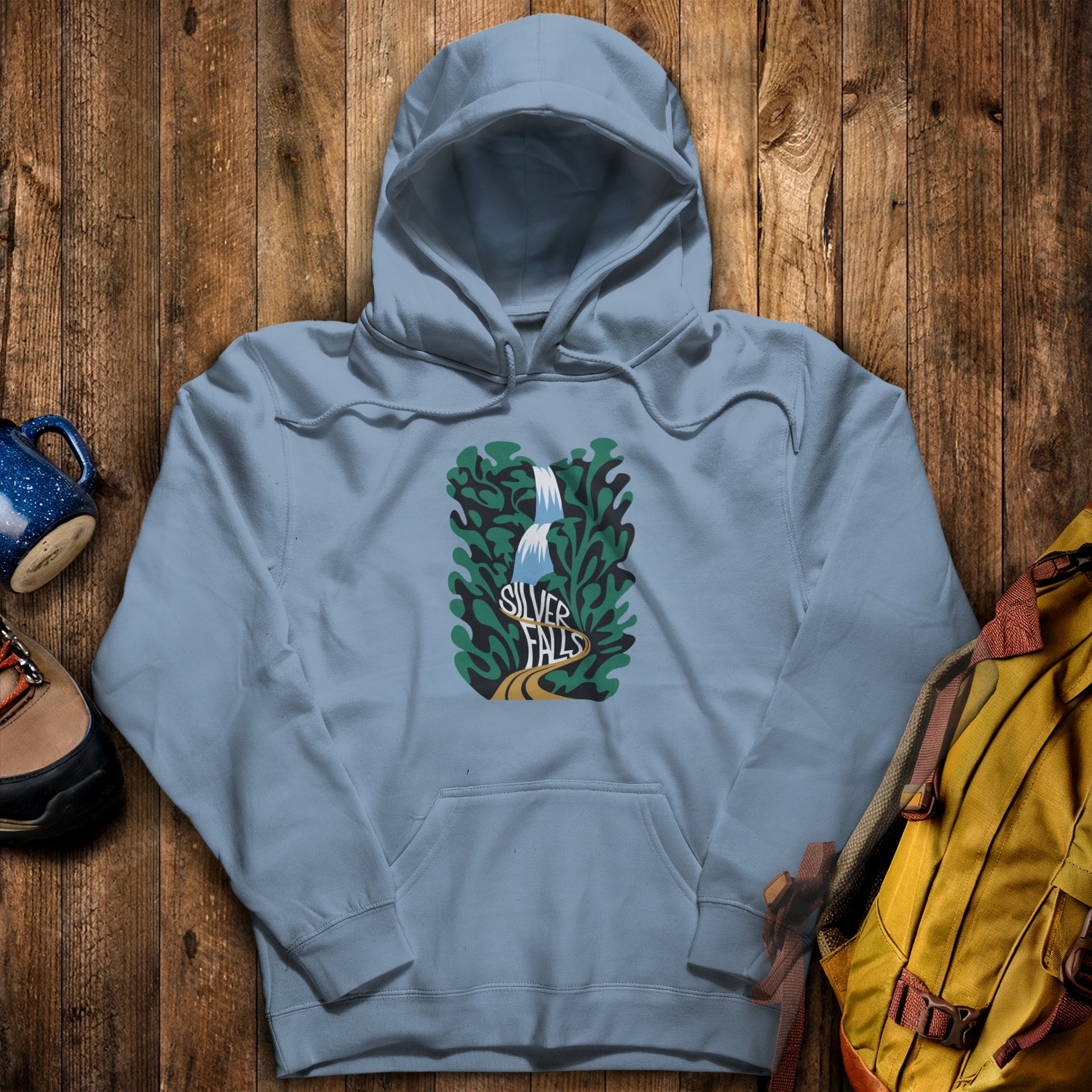 Silver Falls State Park Hoodie Stone Blue Adventure and Outdoors Themed Hoodie