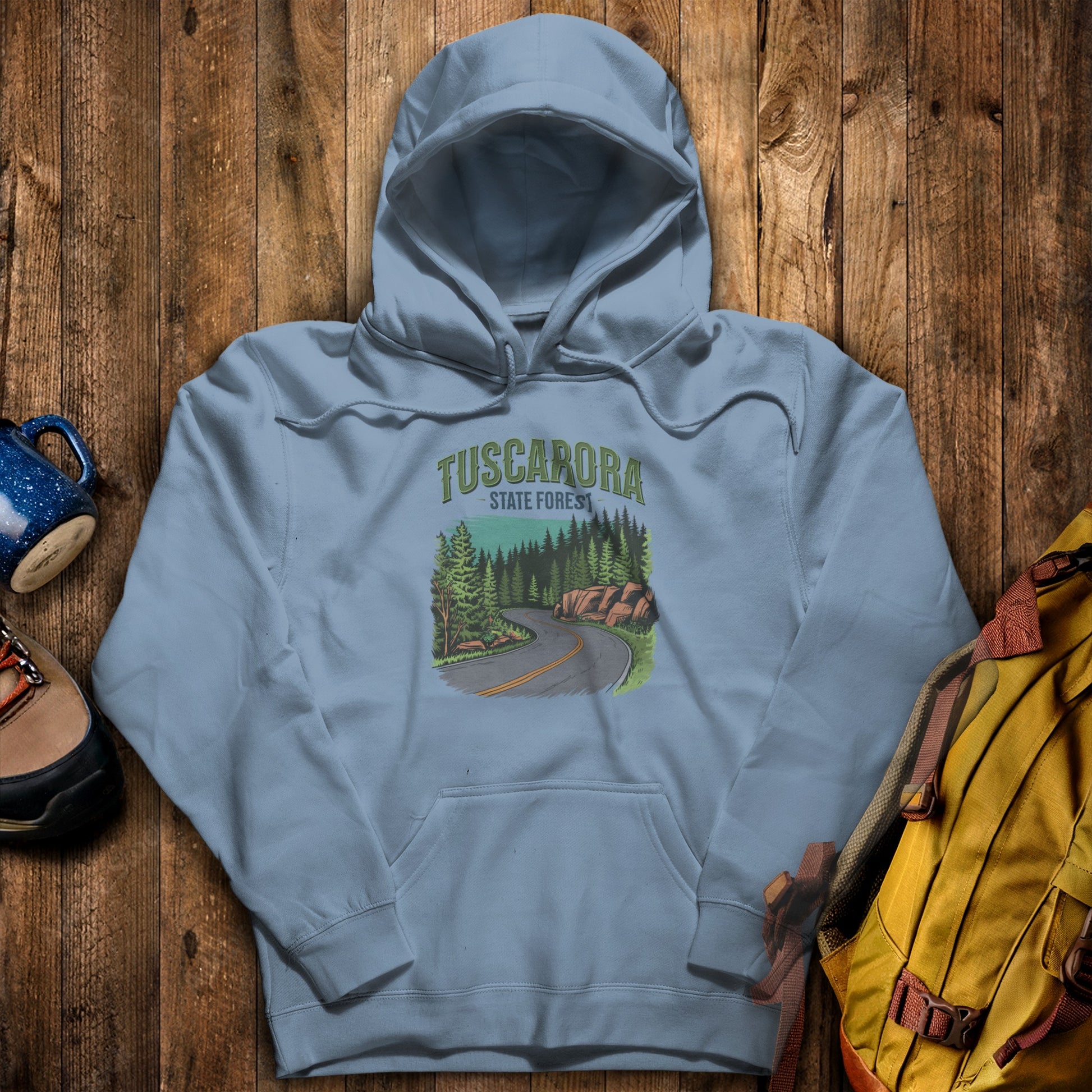 Tuscarora State Forest Hoodie Stone Blue Adventure and Outdoors Themed Hoodie