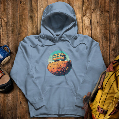 Camper Tiny Planet Hoodie Stone Blue Adventure and Outdoors Themed Hoodie