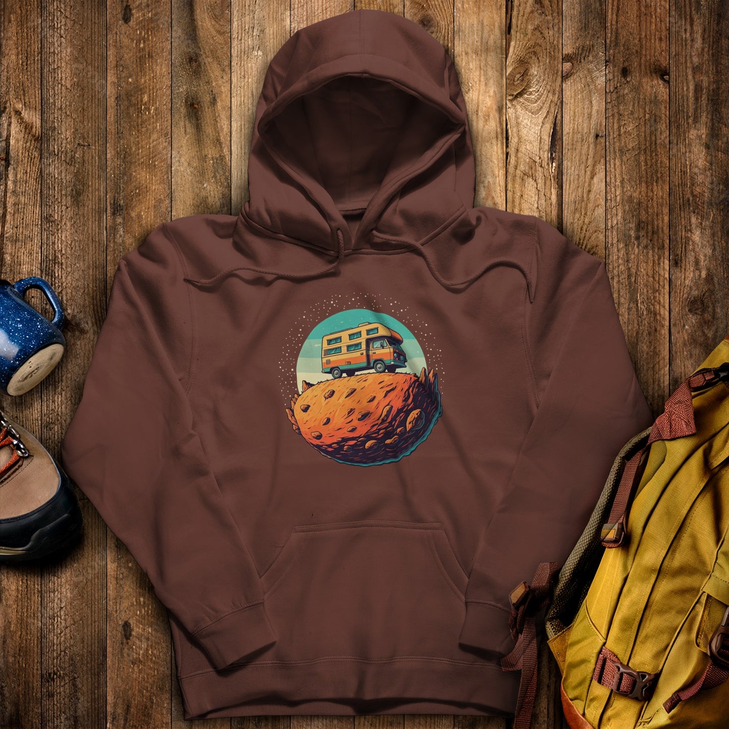 Camper Tiny Planet Hoodie Cocoa Adventure and Outdoors Themed Hoodie