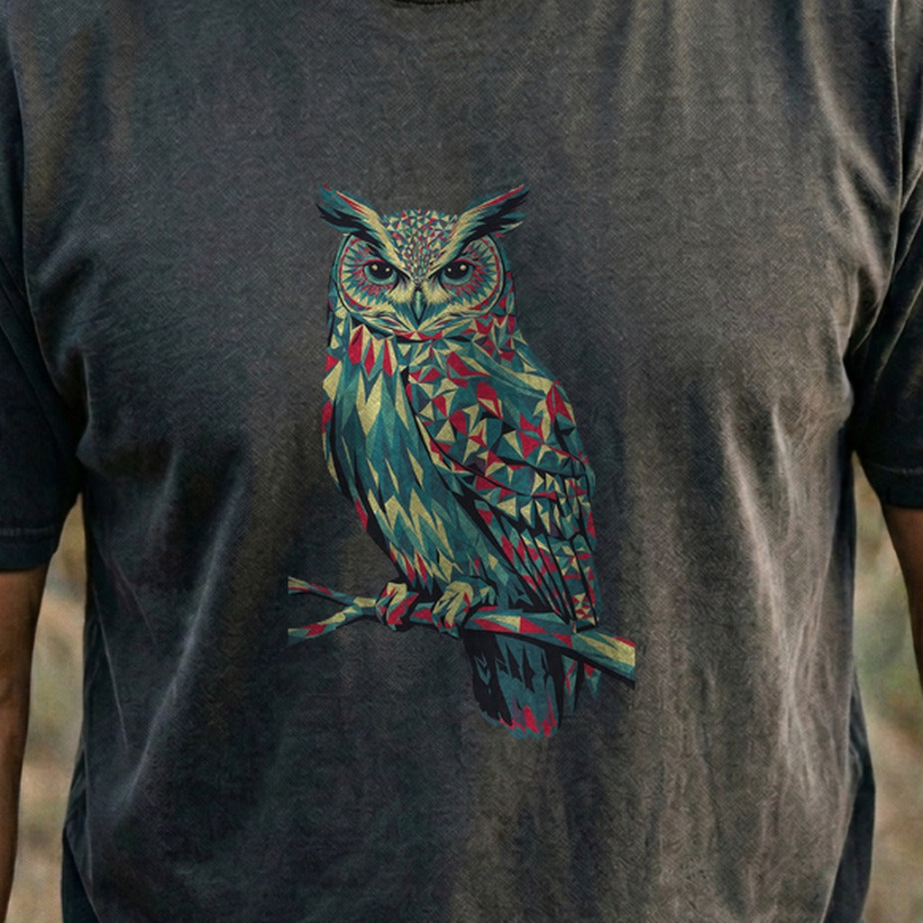 Horned Owl Mosaic Cotton T-Shirt