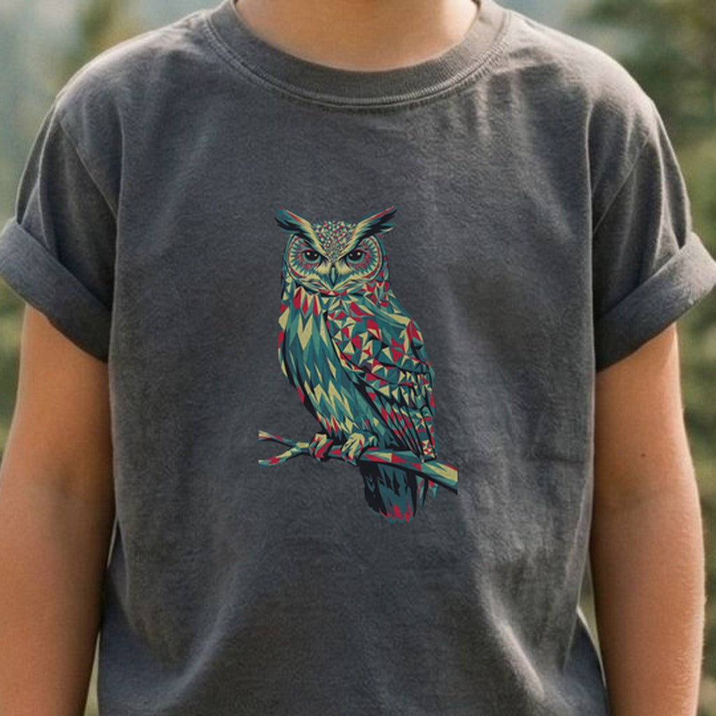 Horned Owl Mosaic Kids Cotton T-Shirt