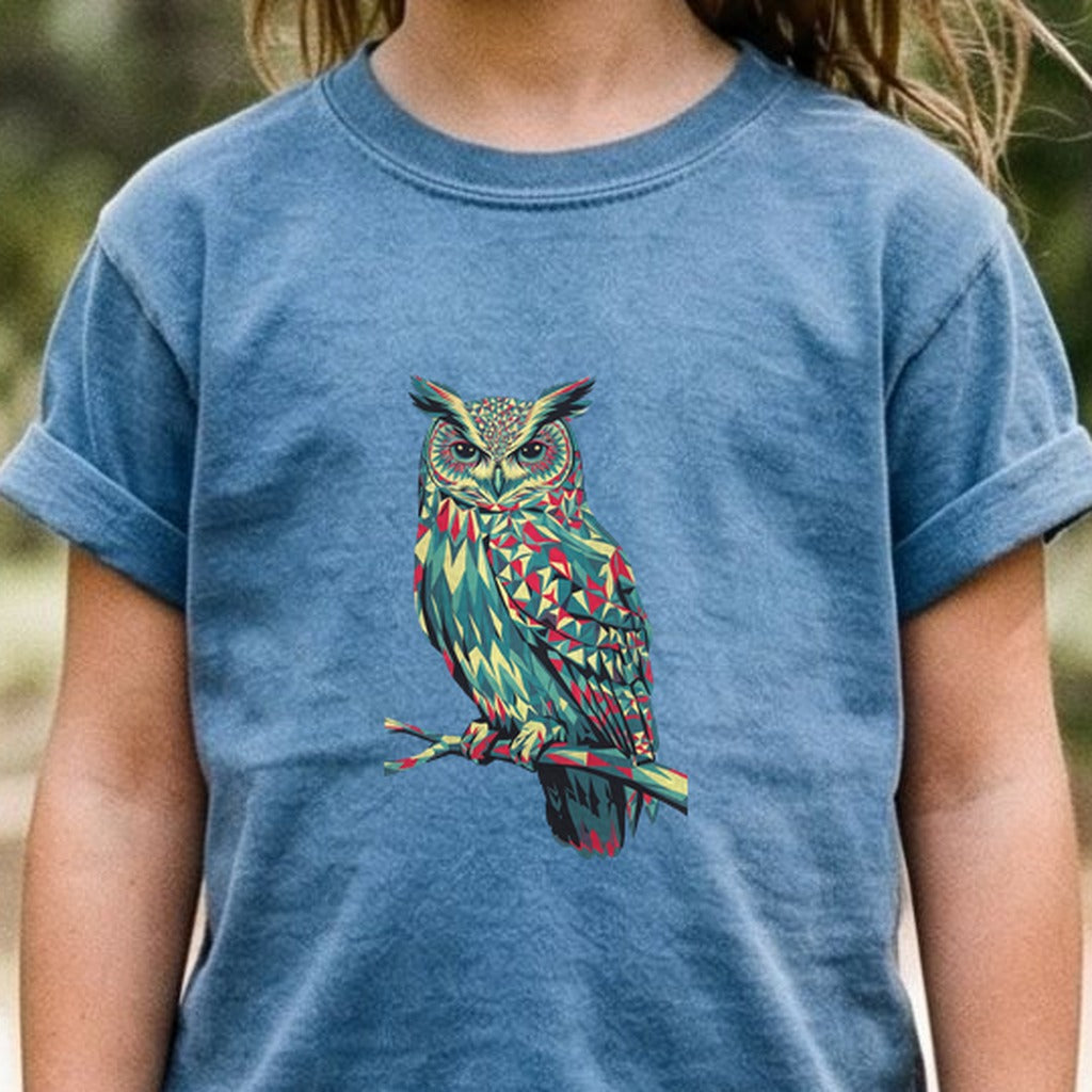 Horned Owl Mosaic Kids Cotton T-Shirt