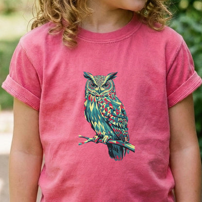 Horned Owl Mosaic Kids Cotton T-Shirt