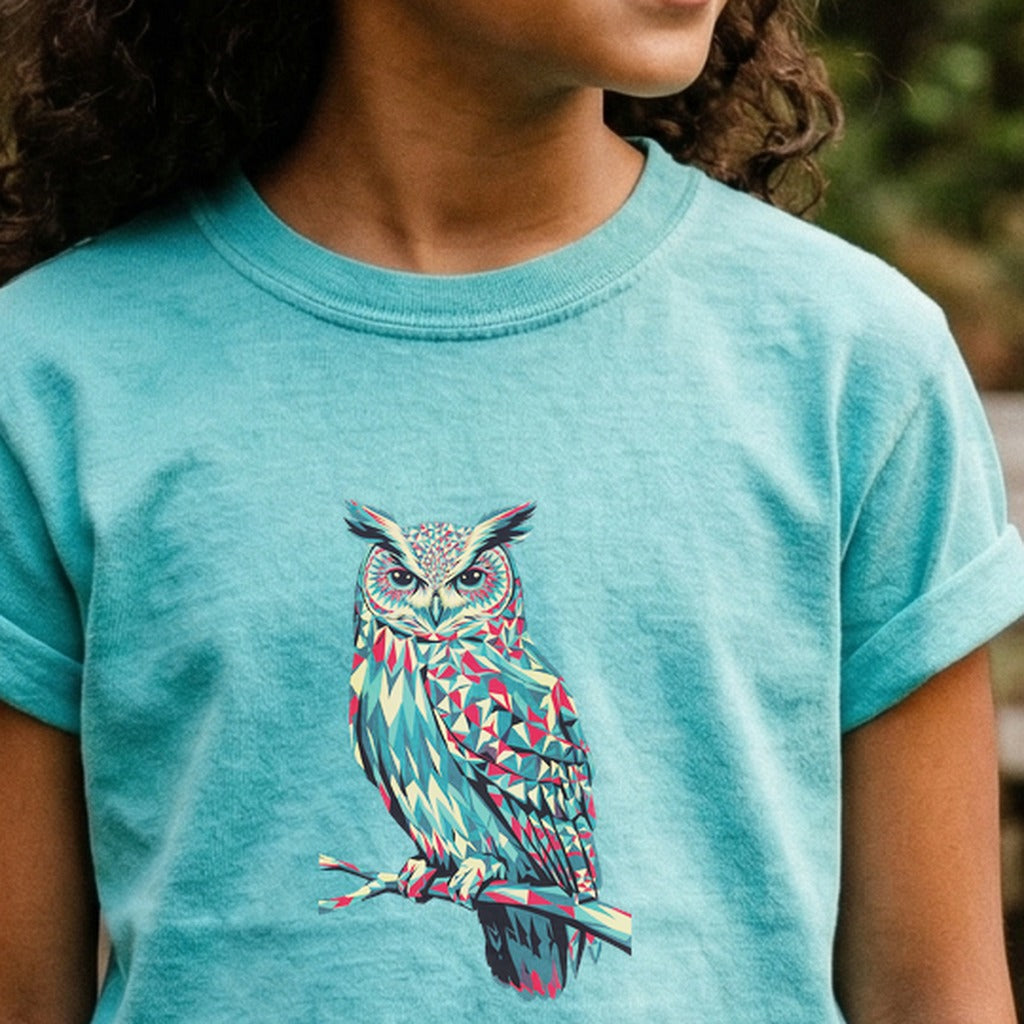 Horned Owl Mosaic Kids Cotton T-Shirt