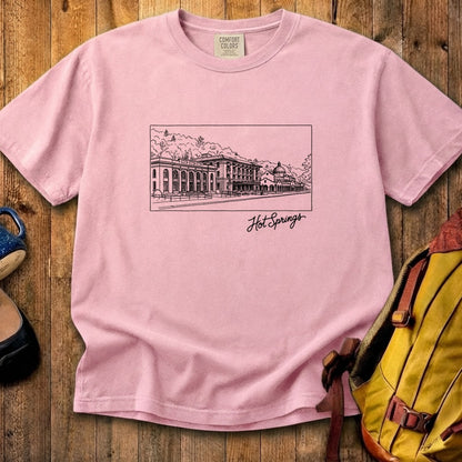 Hot Springs Line Drawing Cotton T-Shirt