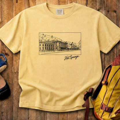 Hot Springs Line Drawing Cotton T-Shirt