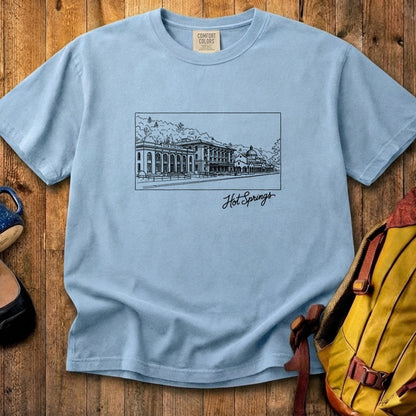 Hot Springs Line Drawing Cotton T-Shirt