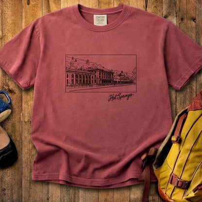 Hot Springs Line Drawing Cotton T-Shirt