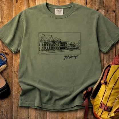 Hot Springs Line Drawing Cotton T-Shirt