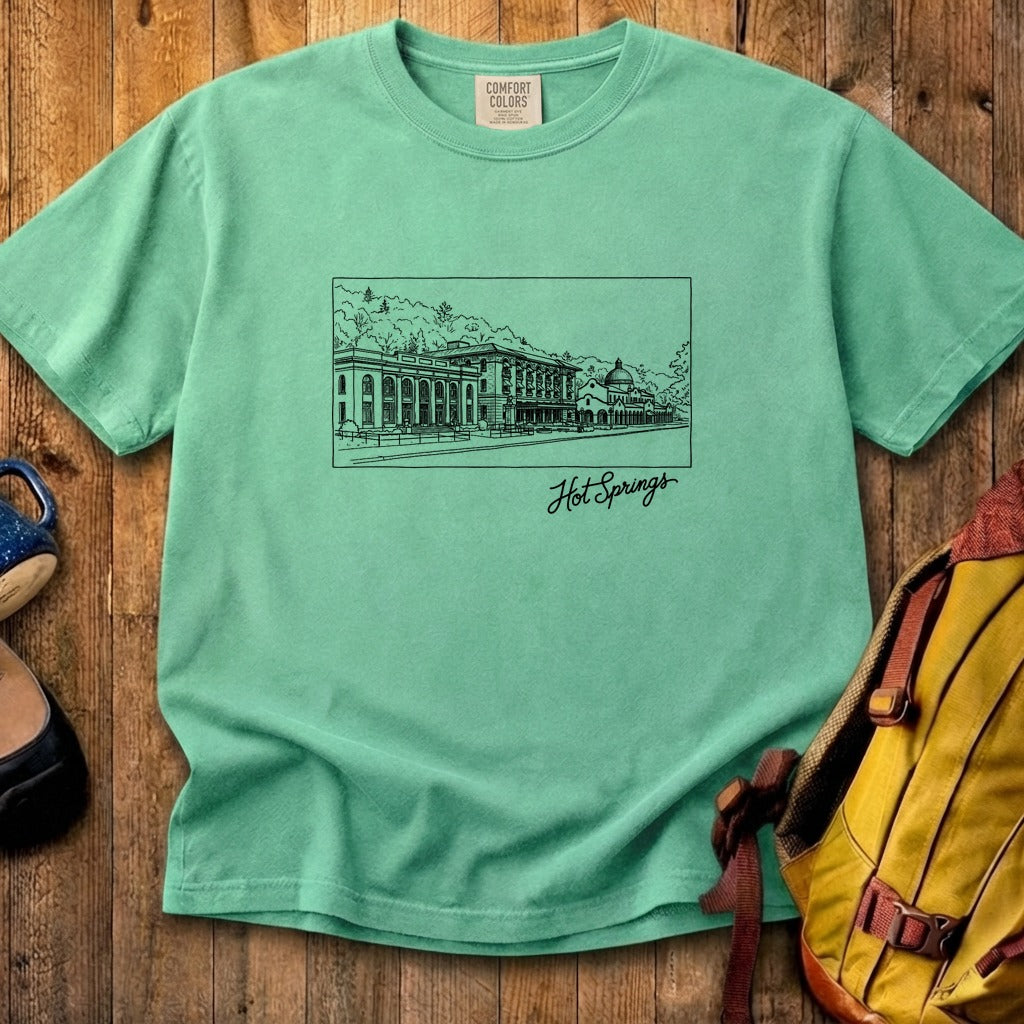 Hot Springs Line Drawing Cotton T-Shirt