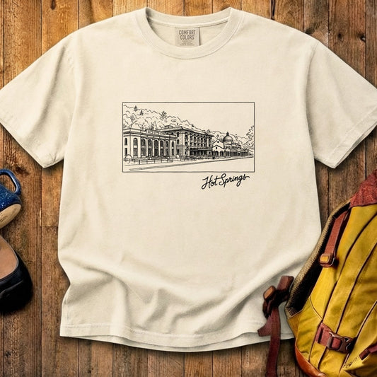 Hot Springs Line Drawing Cotton T-Shirt