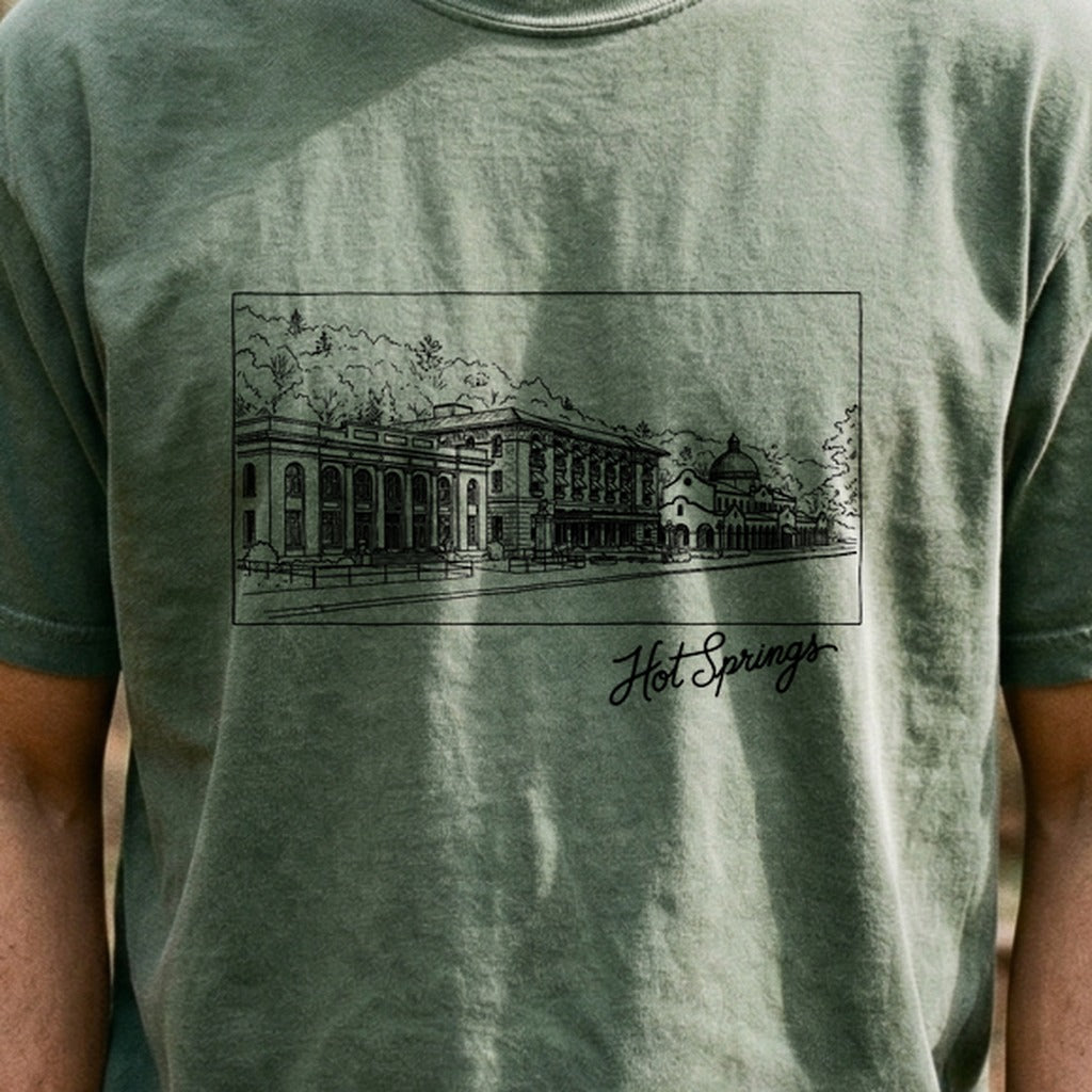 Hot Springs Line Drawing Cotton T-Shirt