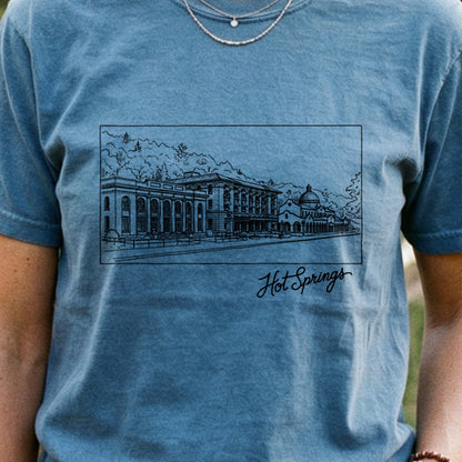 Hot Springs Line Drawing Cotton T-Shirt