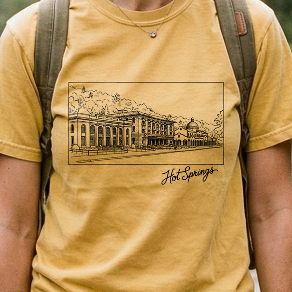 Hot Springs Line Drawing Cotton T-Shirt