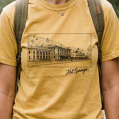 Hot Springs Line Drawing Cotton T-Shirt