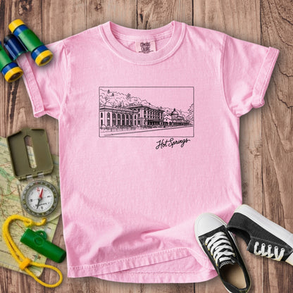 Hot Springs Line Drawing Kids Cotton T-Shirt