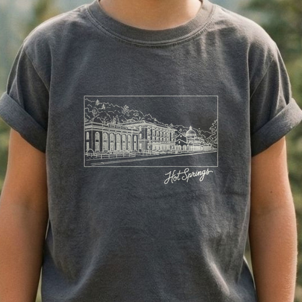 Hot Springs Line Drawing Kids Cotton T-Shirt