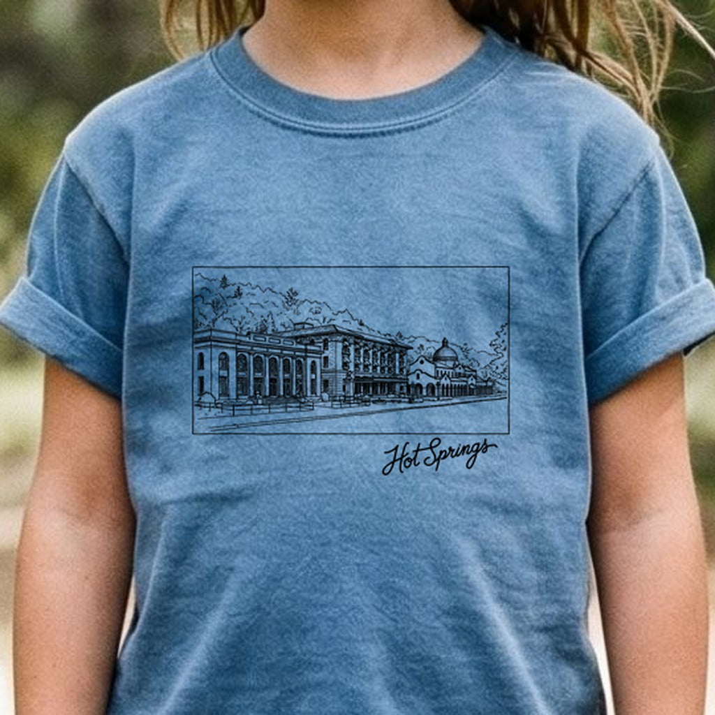 Hot Springs Line Drawing Kids Cotton T-Shirt