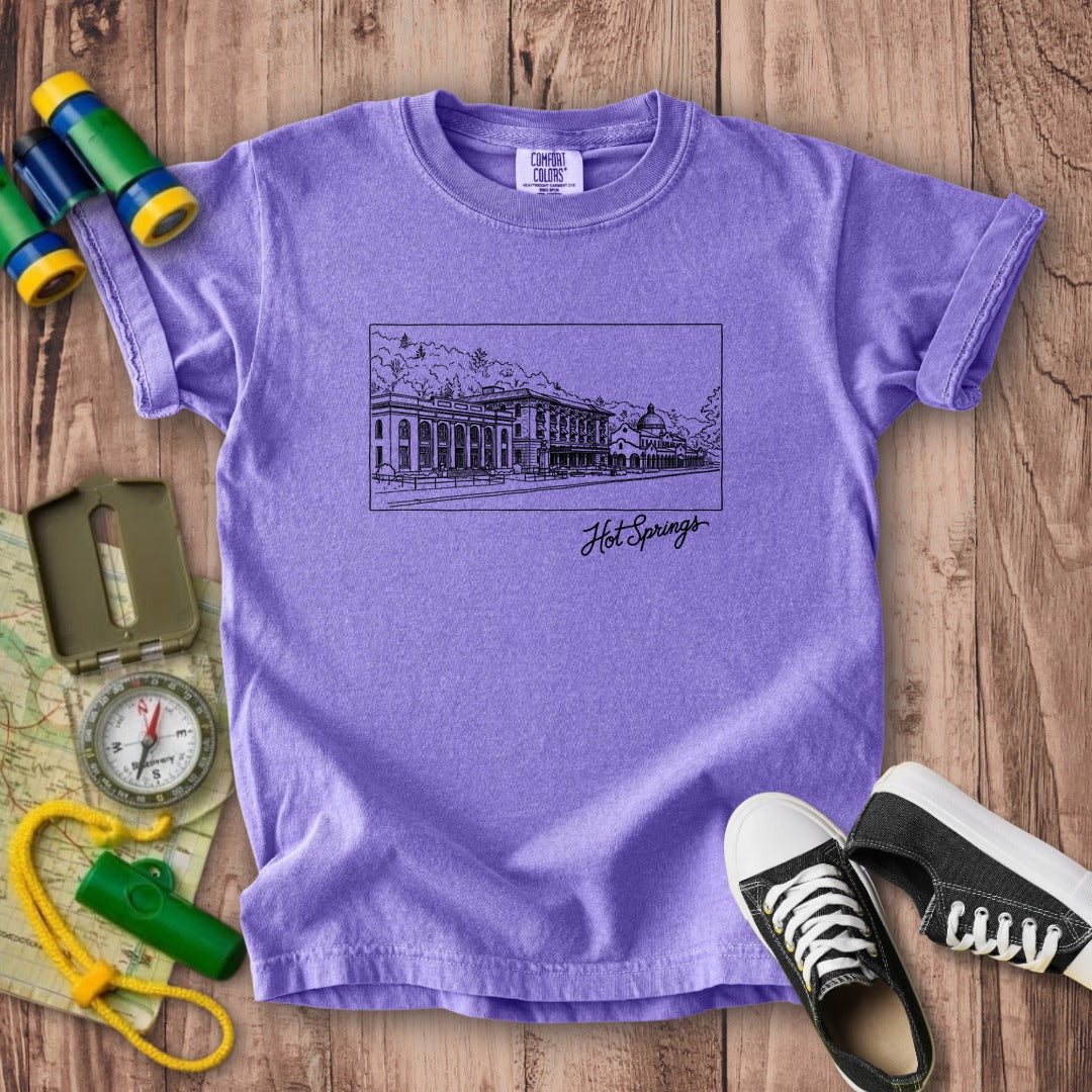 Hot Springs Line Drawing Kids Cotton T-Shirt