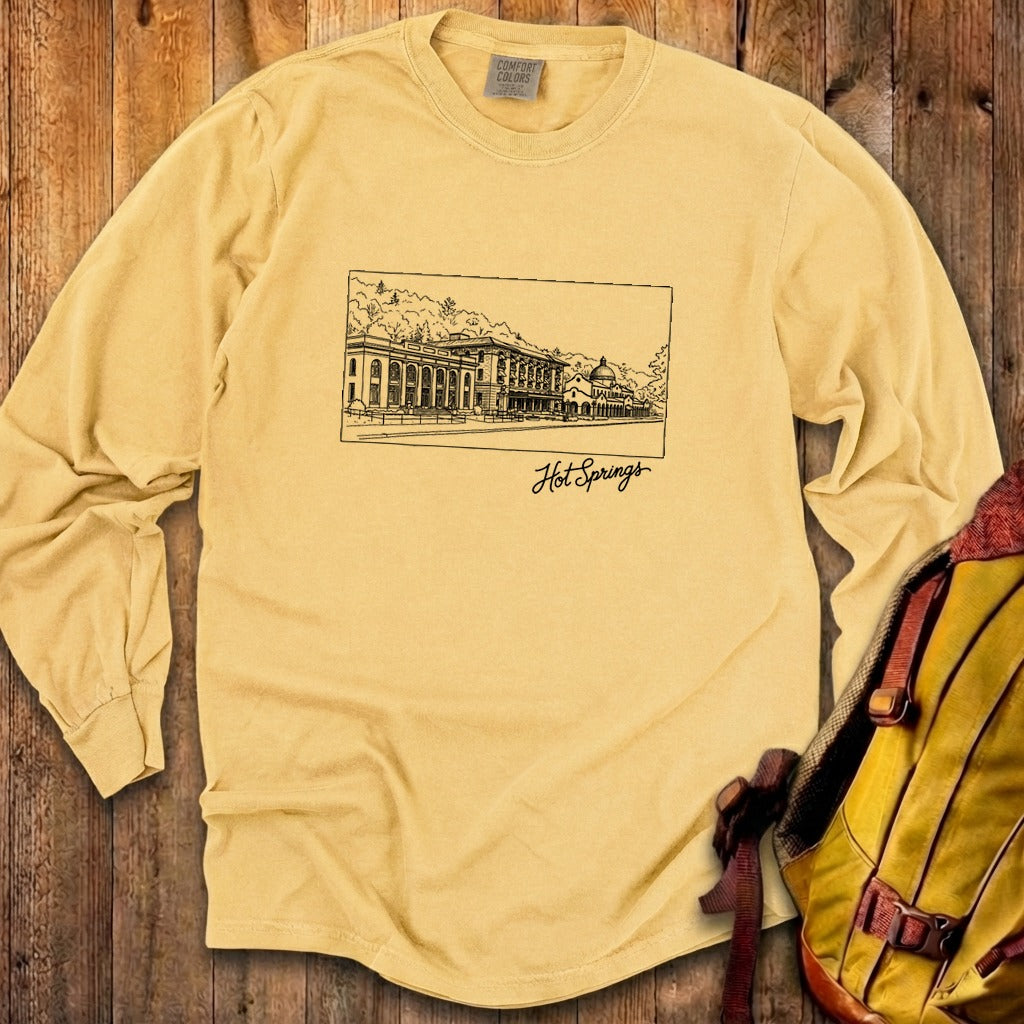 Hot Springs Line Drawing Cotton Long Sleeve