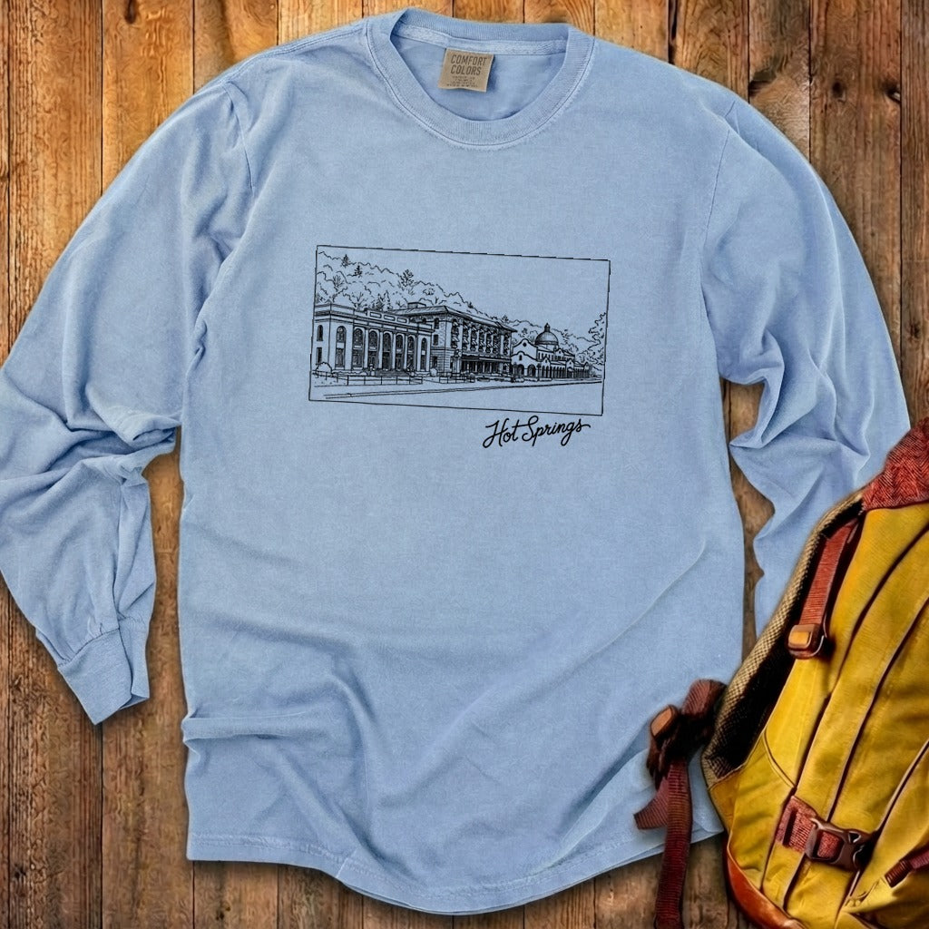 Hot Springs Line Drawing Cotton Long Sleeve