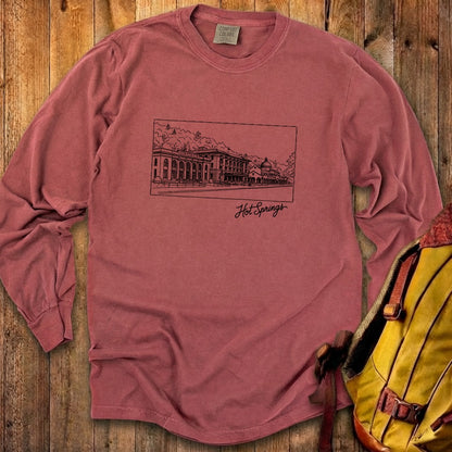 Hot Springs Line Drawing Cotton Long Sleeve