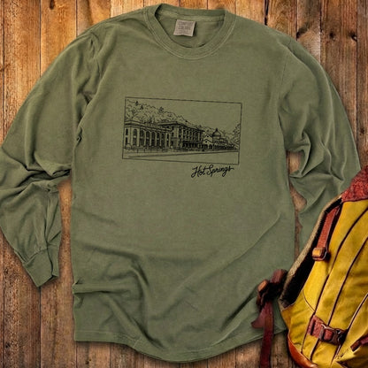 Hot Springs Line Drawing Cotton Long Sleeve
