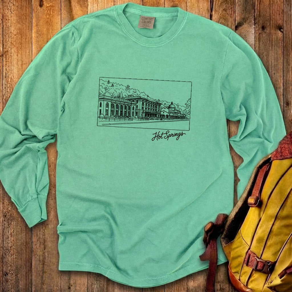 Hot Springs Line Drawing Cotton Long Sleeve