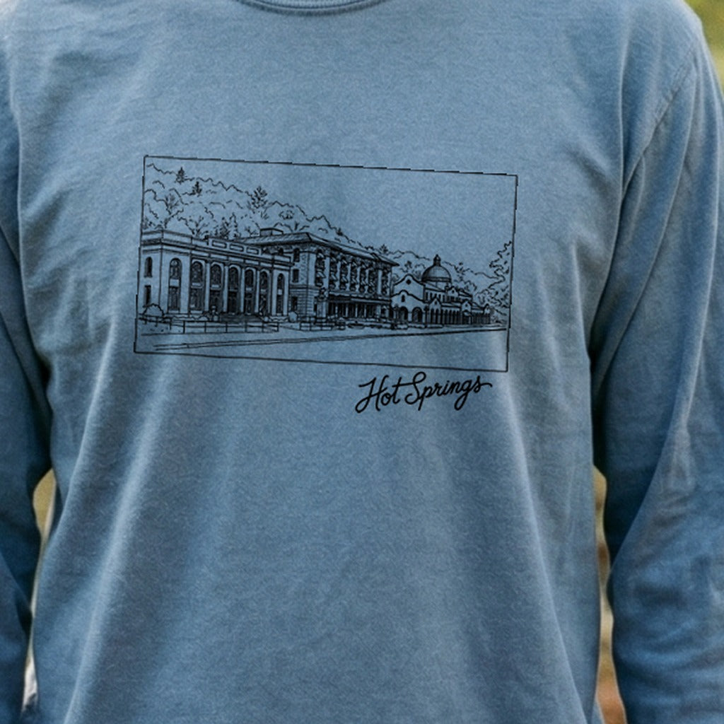 Hot Springs Line Drawing Cotton Long Sleeve