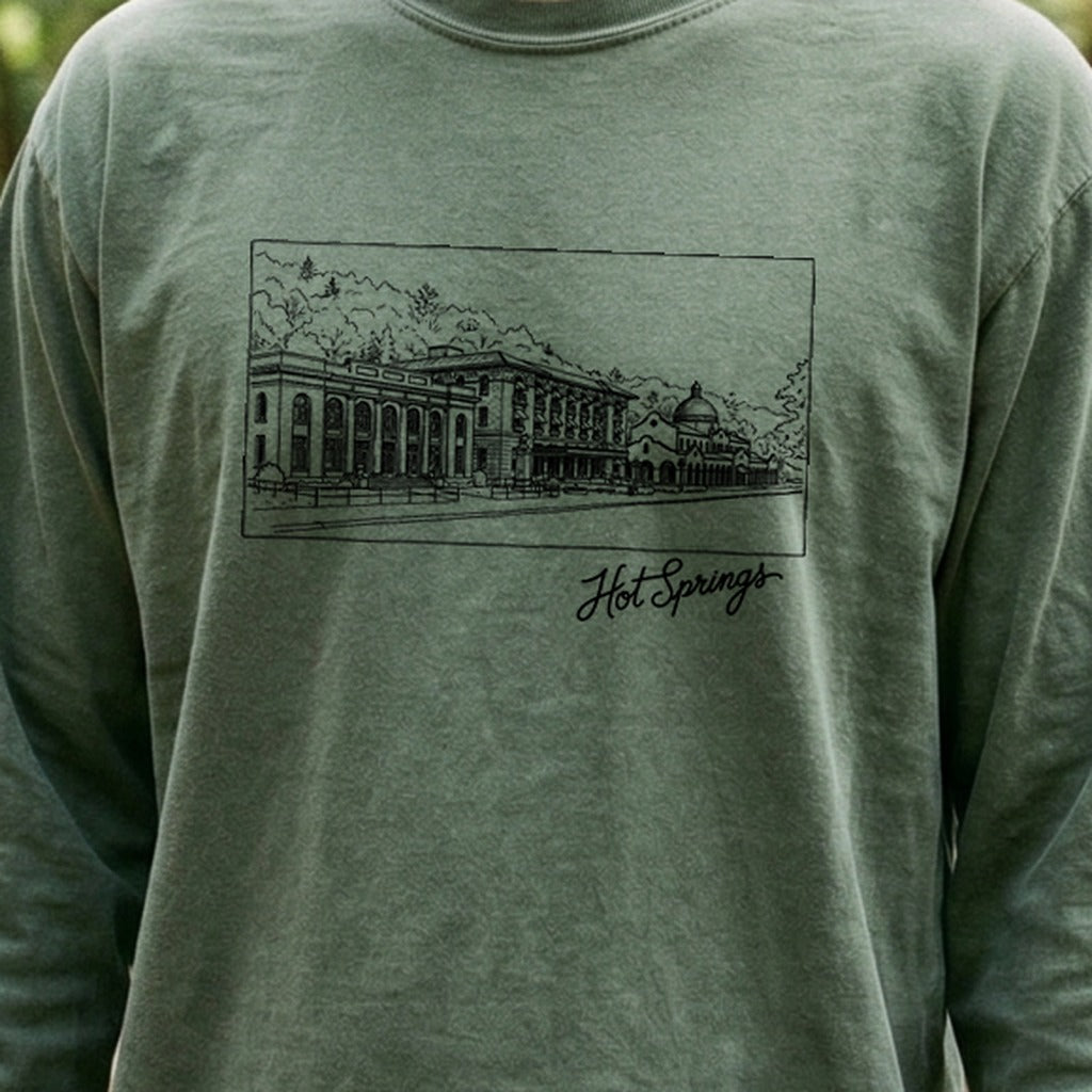 Hot Springs Line Drawing Cotton Long Sleeve