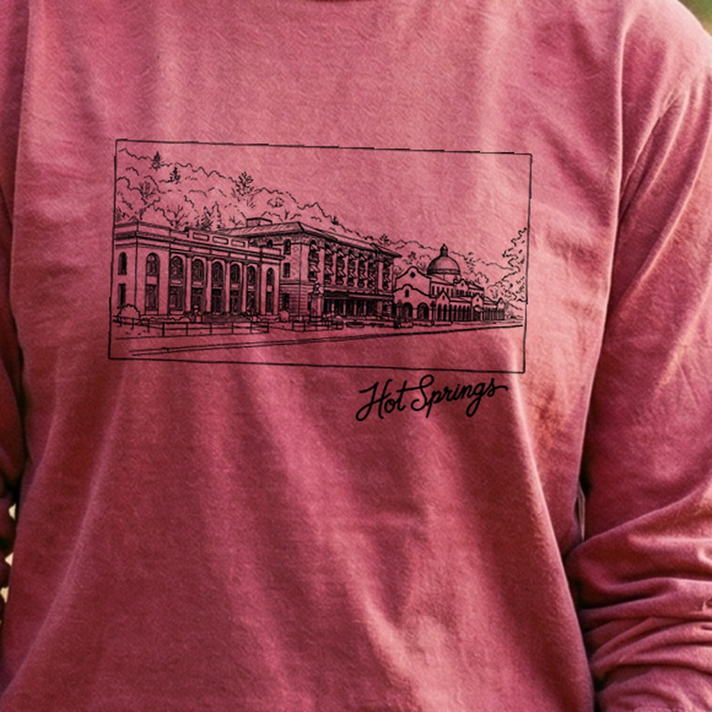 Hot Springs Line Drawing Cotton Long Sleeve