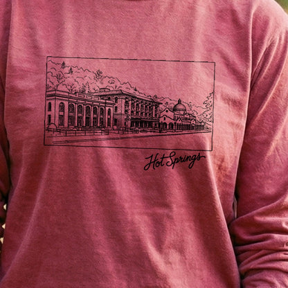 Hot Springs Line Drawing Cotton Long Sleeve