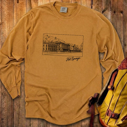 Hot Springs Line Drawing Cotton Long Sleeve