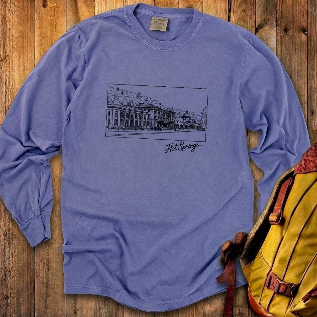 Hot Springs Line Drawing Cotton Long Sleeve