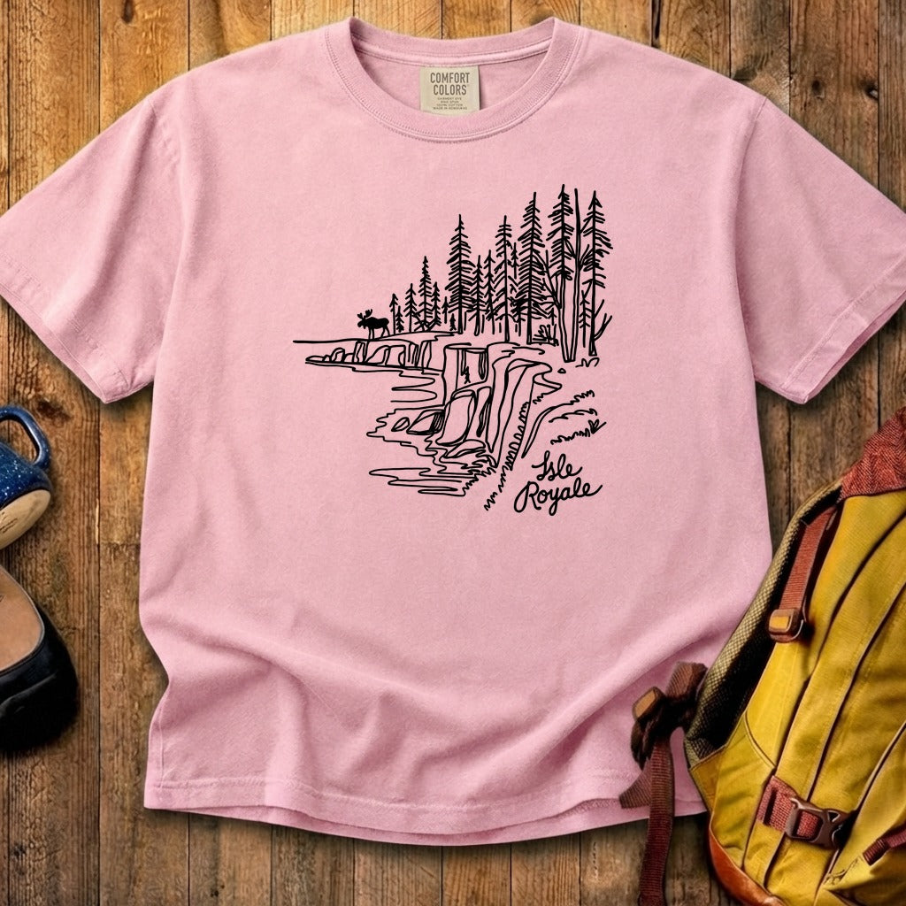 Isle Royale Line Drawing Cotton T-Shirt