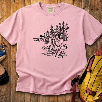 Isle Royale Line Drawing Cotton T-Shirt