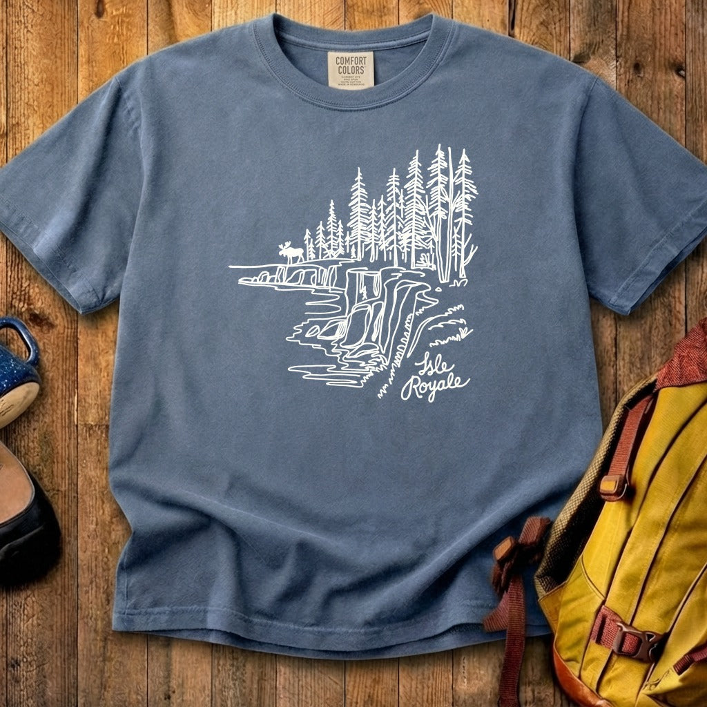 Isle Royale Line Drawing Cotton T-Shirt