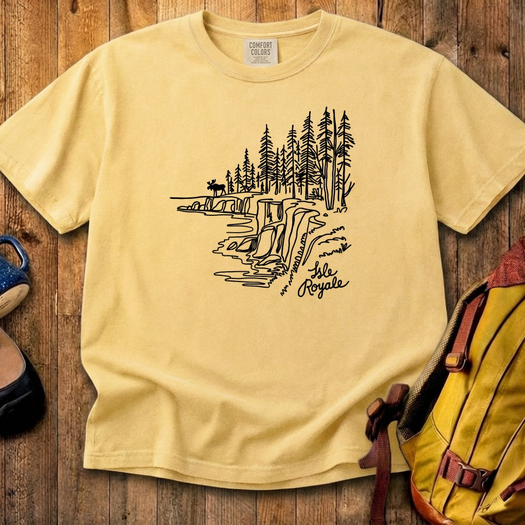 Isle Royale Line Drawing Cotton T-Shirt