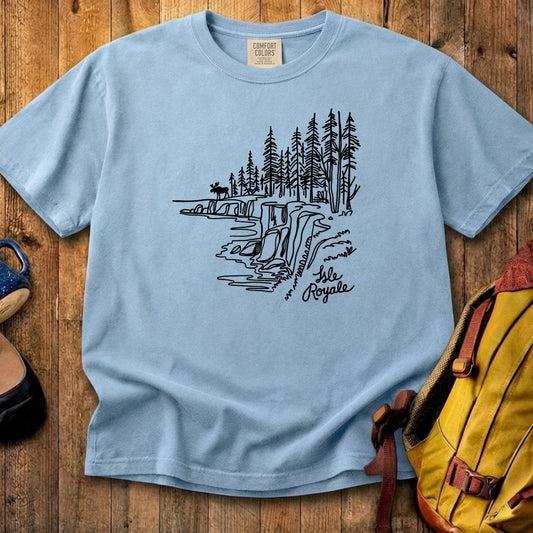 Isle Royale Line Drawing Cotton T-Shirt