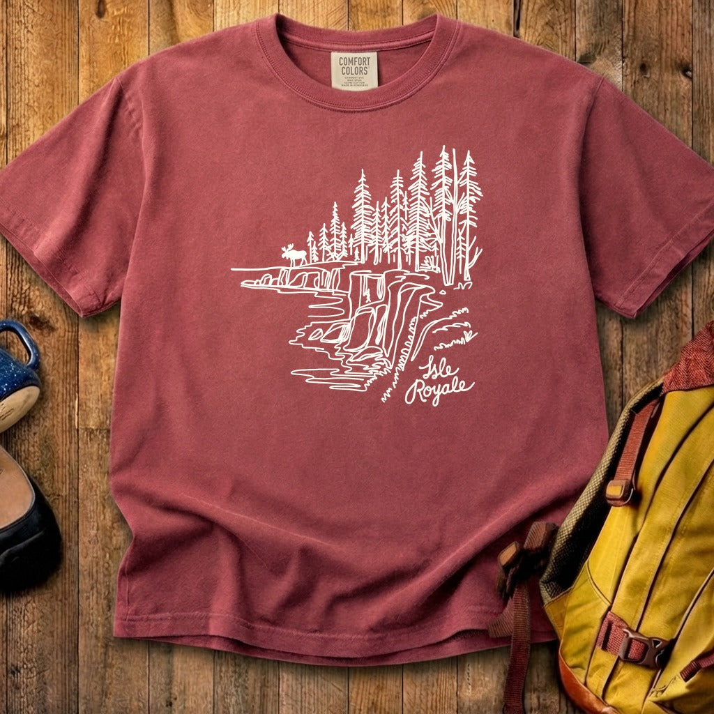 Isle Royale Line Drawing Cotton T-Shirt