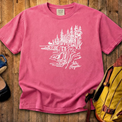 Isle Royale Line Drawing Cotton T-Shirt